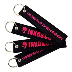 Custom Design logo Jet Tag Fabric Keychains for Wholesale Gifts Embroidery Car with Keytag Woven Embroidered Keychain <b>Ring</b> - Product Image 3