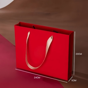 Sac cadeau <span class=keywords><strong>rigide</strong></span> personnalisé biodégradable et écologique, rouge, avec lamination douce au toucher, poignée en ruban, emballage pour boîtes de chocolat - Product Image 2