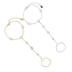 กรอบชุบทองรอบ CZ ดาวเสน่ห์ผู้หญิงสร้อยข้อมือโซ่มือ - Product Image 3