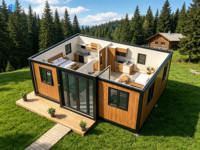 Rumah Kontainer Modern Ekspansiabel 20ft Mewah dengan Pintu Kaca Eksterior Motif Kayu untuk Rumah Kantor Hotel Vila Hunian di Halaman Belakang