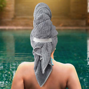 Bonnet de séchage rapide pour cheveux en microfibre absorbante, compressé, jetable, foulard pour cheveux, bonnet de douche pour femmes, gris, épaissi, serviette de bain - Product Image 2