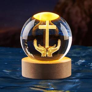 ลูกแก้วคริสตัลรูปไม้กางเขนพระเยซูแบบกำหนดเอง สลักด้วยเลเซอร์ 3 มิติ ของตกแต่งไฟกลางคืน ของที่ระลึก MH-Q0201 - Product Image 4