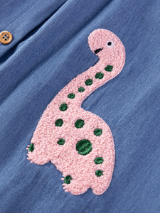 Vestito Estivo per <span class=keywords><strong>Bambina</strong></span> in Denim di Cotone a Maniche Corte con Applicazioni e Motivi Cartoon, Servizio OEM - Product Image 4