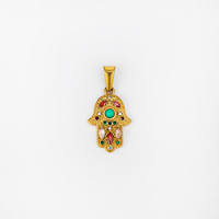 Vente en gros de breloque œil porte-bonheur bijoux pour hommes pendentif main Hamsa en acier inoxydable cristal Cz oeil bleu pendentif main Fatima breloque