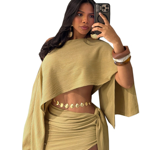 Conjunto de 2 Piezas de Lujo para Mujer, Top Corto Irregular con Hombros Descubiertos <span class=keywords><strong>y</strong></span> Falda Mini, Conjunto Sexy a la <span class=keywords><strong>Moda</strong></span> - Product Image 2
