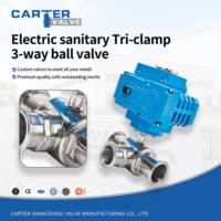 Vanne à boisseau sphérique électrique en acier inoxydable 3 voies à raccord Tri-Clamp PN6 PN25, port en L ou en T, poli miroir, sans espace mort, joint PTFE, pour boissons et produits laitiers