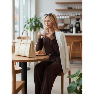 FOXA Women's 2 Piece <b>Matching</b> Set <b>Long</b> Sleeve Henley Top Wide Leg Pants Slim Fit Casual Outfit All Seasons Breathable Knitted - Product Image 6