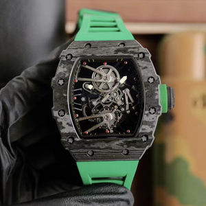 Reloj de Pulsera Mecánico Automático Premium para Hombre, con Caja de Fibra Deportiva, Esfera Esqueleto Tonneau, Correa de Goma y Movimiento Visible - Product Image 4