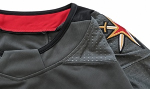 Maillot de hockey sur glace personnalisable noir, or, rouge, imprimé par sublimation, manches longues, vêtements pour hommes adultes, col en V - Product Image 4