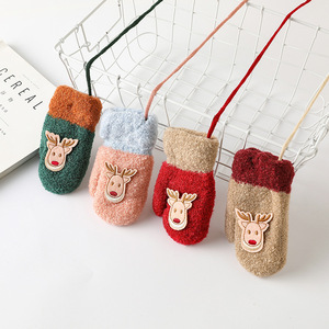 Gants d'hiver pour enfants, doublure polaire, design de cerf de dessin animé épaissi, pour garçons et filles de 1 à 3 ans, mitaines chaudes - Product Image 1