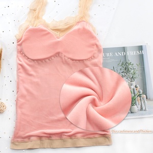 Gilet da donna per l'inverno senza cuciture Top di <span class=keywords><strong>velluto</strong></span> ispessimento per le donne Sexy con scollo a V di pizzo biancheria intima termica - Product Image 4