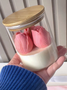 Bougie parfumée en cire de soja biologique à la rose et à la tulipe, faite à la main, longue durée, pour mariage, cadeau de la Saint-Valentin, cadeau de Noël LANJO - Product Image 2