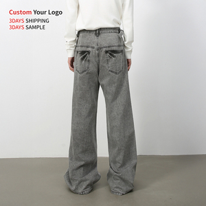 Salopette en jean large pour homme, style hip-hop, délavée, en coton, taille mi-haute, coupe droite, vintage, baggy, haute qualité - Product Image 3