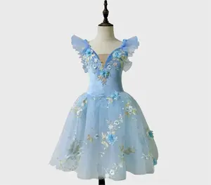 Nuevo corpiño de terciopelo azul claro falda de tul para niños disfraces de hadas para niños Falda de baile para niñas. Falda de tul/Vestido -- 06