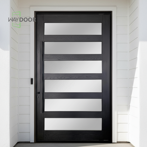 Tamamen Özelleştirilmiş Kırmızı Meşe Afrika Maun Masif Ahşap Ön Pivot Kapı Cam Panellerle Büyük Ev Ahşap Tek Dış Kapılar - Product Image 2