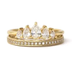 Romantique en argent sterling diamant bague de mariage ensemble femmes couronne bague LYR0592