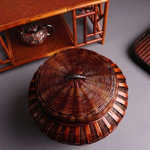 Handmade <b>Bamboo</b> Woven Storage Basket Round Tung Oil Finish Living Room Neatening Storage Food <b>Container</b> Standing Type - Product Image 2