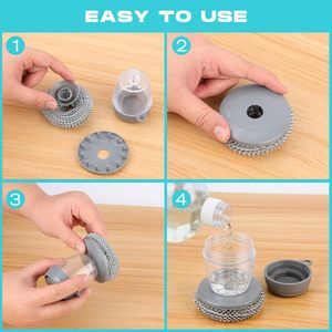 Kitchen Gadgets PET Soap Dispensing Palm <b>Scrub</b> Cleaning <b>Brush</b> Plastic Pot Scrubber Dish <b>Brush</b> With Soap Dispenser - Product Image 4