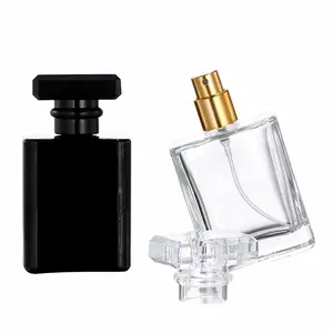 Fábrica Atacado 30Ml 50Ml 100Ml Perfume Spray Garrafa Transparente Preto Quadrado Perfume Garrafas De Vidro