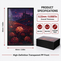 Protège-cartes TCG personnalisés 66x92mm brillants imprimés, 100 pièces par paquet, dos noir en PP, vente en gros OEM