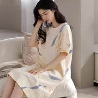 Chemise de nuit d'été à manches courtes pour femmes Pyjama mi-long Jupe longue de grande taille Sweet Home Wear for Comfort Can Be Wear