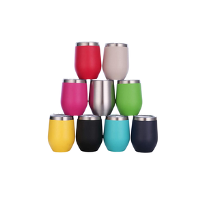 Powder Coating 12Oz Stainless Steel <b>Insulated</b> Vacuum <b>Wine</b> Glass Egg Shape Coffee Mugs <b>Tumbler</b> With Lid - Product Image 1