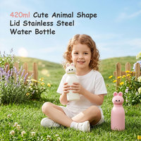 Bouteille d'eau isotherme en acier inoxydable Everich 420 ml, bouteille à double paroi isolée sous vide pour enfants avec couvercle mignon en forme d'animal