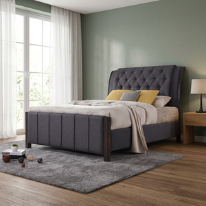 Solid Bed Spencer Luxury Modern Home Furniture Upholstery Leather Fabric PVC PU Bedroom Wooden Queen King <b>Single</b> Malaysia - Product Image 2
