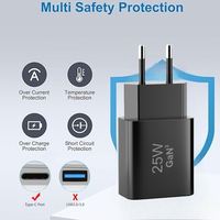 Chargeur rapide GaN 25W PD, adaptateur mural Type-C, prise EU, avec 1 câble Type-C vers Type-C, ensemble de charge pour téléphone pour iPhone Samsung