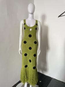 A10558 Migugarment Nuovo <span class=keywords><strong>Abito</strong></span> Casual da Donna Alla Moda con Nappe e Dettagli a Pois Neri, Maxi <span class=keywords><strong>Abito</strong></span> in Maglia, Saldi Estate 2025 - Product Image 4