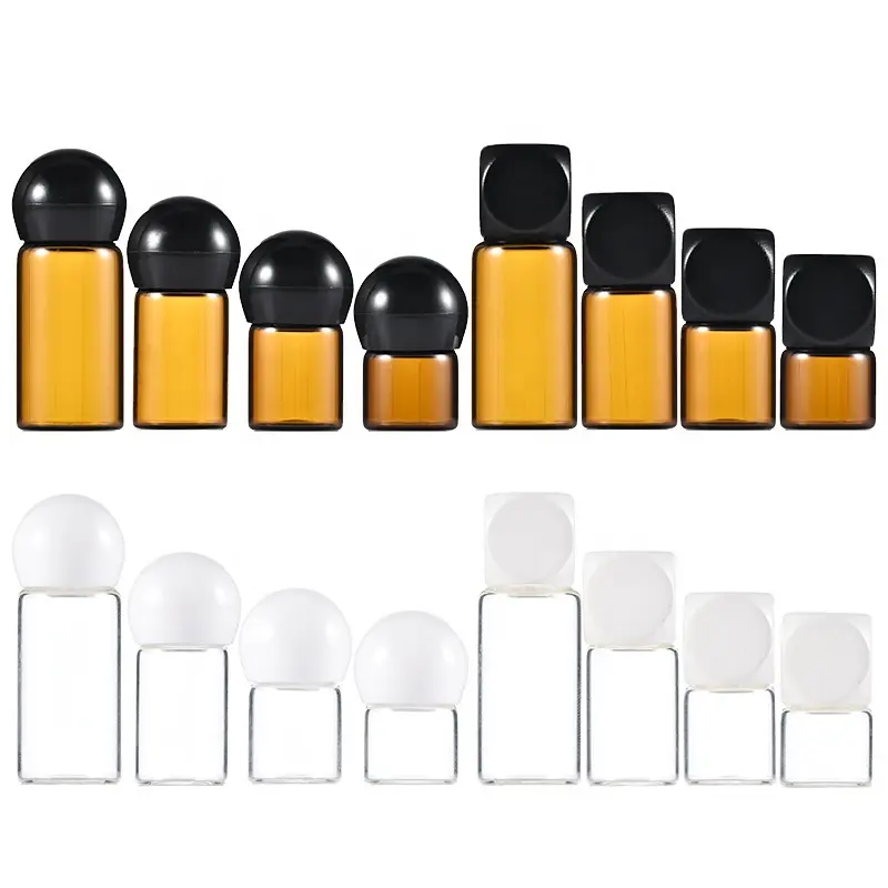 Großhandel Kosmetik verpackungs flasche 1ml 2ml 3ml 5ml Sphärische Kappe Pilz kappe Kleine Glas öltropfen flasche mit Innen stopfen