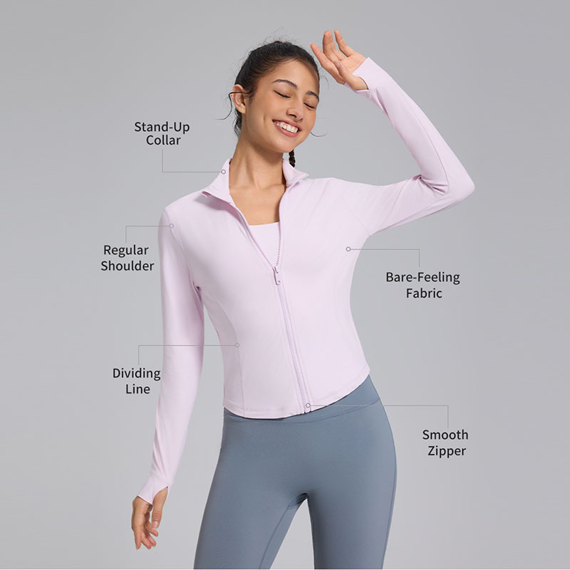 Wholesale Custom Breathable Simple Basic Gym Yoga Top Jacket Fitness Zip Yoga Top Thumbhole Tight Active Workout Jackets Women