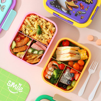 Boîte à lunch bento pour enfants à 3 compartiments, dessin animé, école, pique-nique, anti-fuite, réutilisable, avec ustensiles, sans BPA, passe au micro-ondes