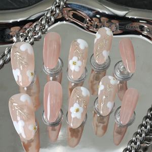 Uñas Postizas de Lujo Hechas a Mano al por Mayor, Estilo Y2K con Pedrería, Forma Almendrada, Cobertura Completa 3D, Puntas Francesas, Uñas Acrílicas Reutilizables - Product Image 1