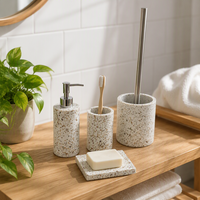 Ensemble de 4 accessoires de salle de bain modernes en résine écologique : distributeur de savon, gobelet porte-brosse à dents, porte-brosse WC et décoration intérieure