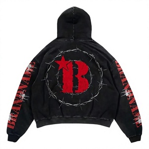 BRANDNAME STUDIOS ชุดวอร์มมีฮู้ดแบบ unisex ทรงปกติ กางเกงขายาวมีเชือกผูก เอวสม็อค สตรีทแวร์ สีดำพิมพ์ลายสีแดง สำหรับฤดูหนาว ผ้าฝ้าย 100% - Product Image 3