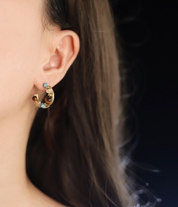 Pendientes de Piedra Natural de Ojo de Tigre, Pendientes con Patrón de Planeta de Piedra Natural, Pendientes de Acero Inoxidable Chapados en Oro - Product Image 3