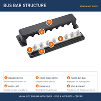 Barre omnibus robuste en cuivre 600A 12V-48VDC 300VAC avec bornes 8 x 3/8" (M10) pour bloc de fusibles automobile et système de batterie solaire