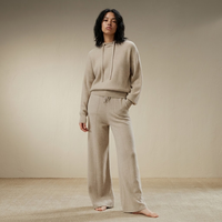 Ensemble survêtement décontracté tricoté pour femme, écoresponsable, automne, avec pull à capuche et pantalon large à cordon de serrage