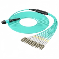 Kabel Breakout 12F OM3 MPO ke LC 40G/100G Multimode Fiber Optic Patch Cord LSZH Aqua untuk Kabel Serat Optik Densitas Tinggi di Pusat Data