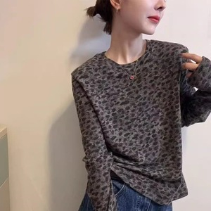 Leopard Print Long Sleeve T-Shirt Women Soft Knit Top Autumn Fashion Casual Inner Wear - Product Image 3