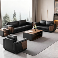 Ensemble de canapés de bureau modernes en cuir 3+2+1 places, canapé de réception exécutif avec table basse et accoudoirs en bois, mobilier de bureau de direction