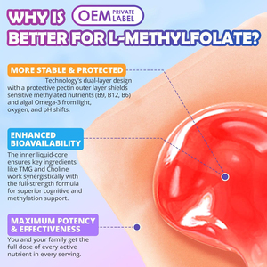 Gummies de L-Méthylfolate 1000mcg, Gummies de Méthyl B12 avec 5-MTHF, Oméga-3 DHA EPA, Choline TMG, B6, Soutient le Gène MTHFR, le Cerveau et l'Énergie - Product Image 3