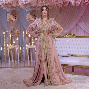 Nouvelle robe de mariée traditionnelle rose banane en crêpe, broderie dorée, évacuation de l'humidité, extensible, longueur ras du sol, pour femme - Product Image 1