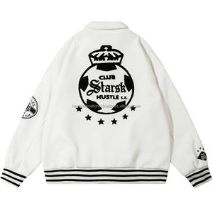 100% pure laine varsity veste unisexe broderie personnalisée de haute qualité couleur blanche col montant Logo avant pour les manches du corps - Product Image 2