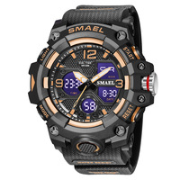 Smael jam tangan pria, arloji gerakan impor 8008 Analog-Digital, tampilan ganda Alarm Stopwatch tahan air