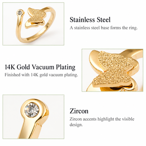 แหวนผีเสื้อเปิดวง สแตนเลสสตีล ชุบทอง 14K แบบสุญญากาศ ประดับเพชรซิร์คอน - Product Image 2