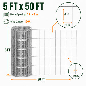 Galvanized Welded <b>Wire</b> <b>Mesh</b> 2x4 Square Hole Fence 15 Gauge Animal Barrier 50ft X 5ft Roll USSANXING Model USSXCN-018 - Product Image 2