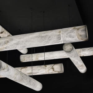 Luminaire LED moderne de luxe <span class=keywords><strong>en</strong></span> laiton marbré décoratif pour plafond haut pendentif <span class=keywords><strong>en</strong></span> <span class=keywords><strong>albâtre</strong></span> naturel Lustre moderne à <span class=keywords><strong>colonne</strong></span> circulaire - Product Image 3