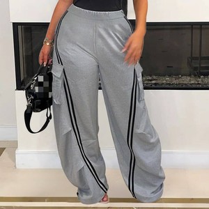 <strong>Women's</strong> Casual Street Elastic Waistband <strong>Pull</strong>-<strong>On</strong> Stripe Loose Straight Leg Pants Sehe Fashion - Product Image 3